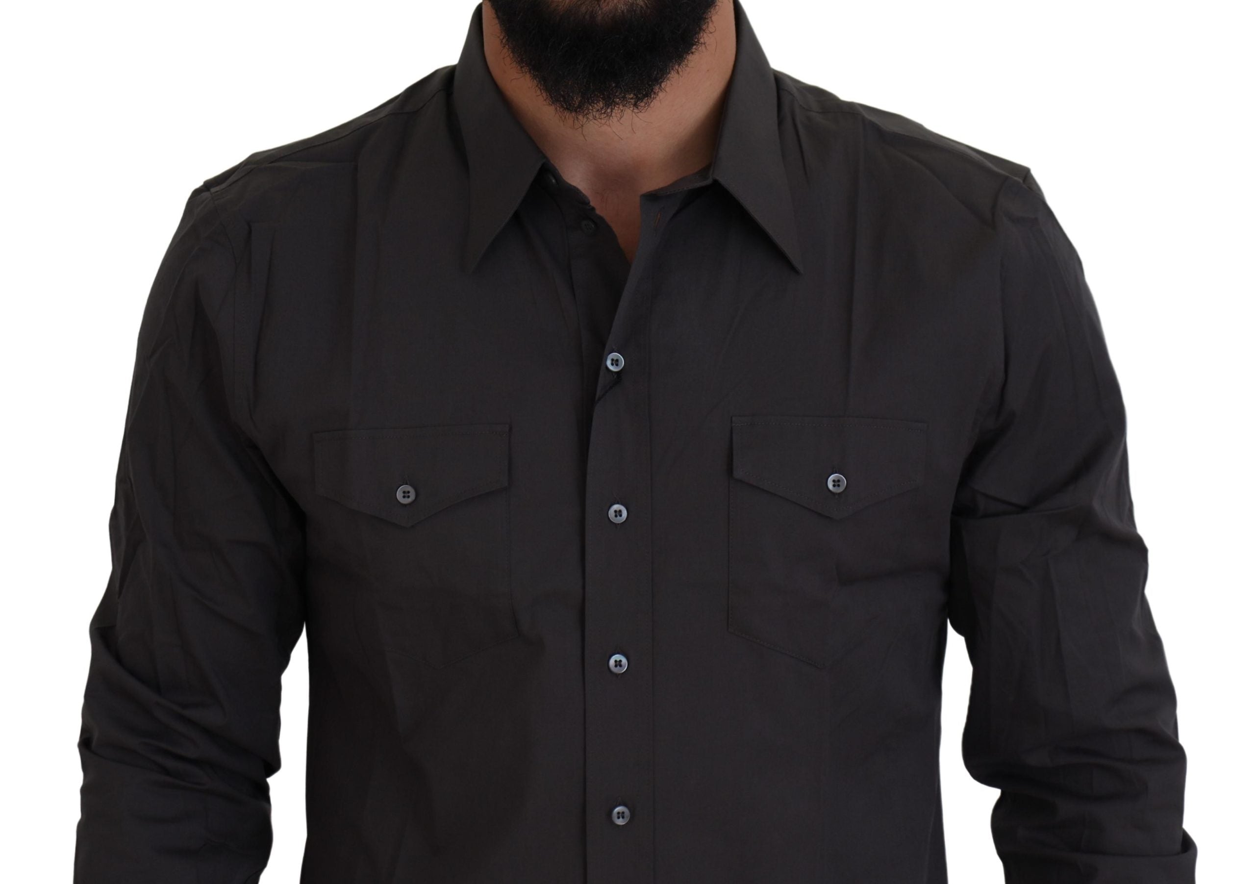 Dolce & Gabbana Gray SICILIA Slim Fit Stretch Dress Shirt - Zeiniez