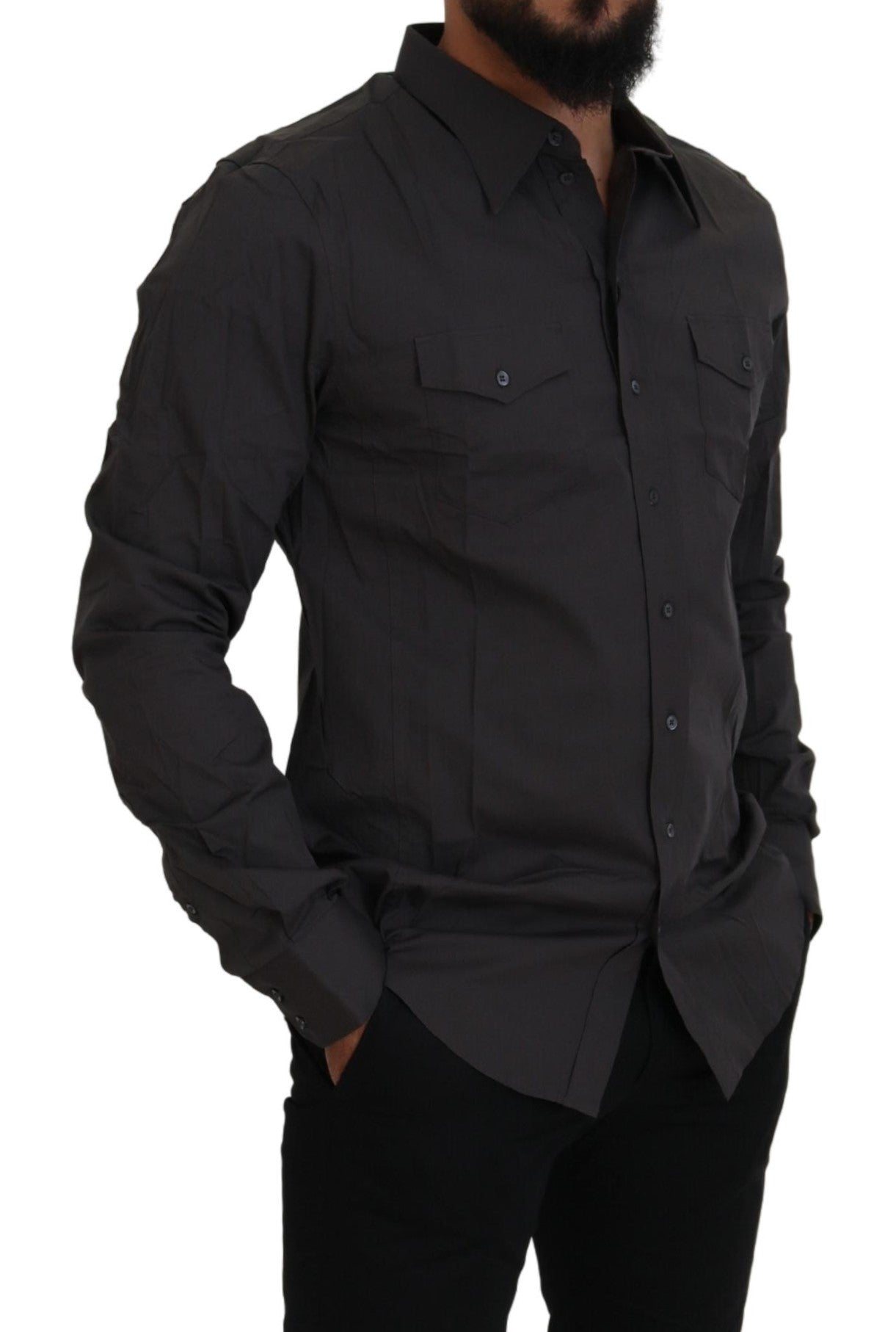 Dolce & Gabbana Gray SICILIA Slim Fit Stretch Dress Shirt - Zeiniez