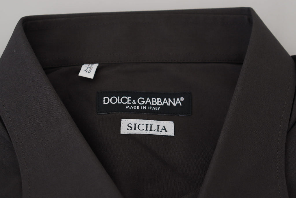 Dolce & Gabbana Gray SICILIA Slim Fit Stretch Dress Shirt - Zeiniez