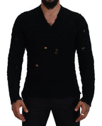 Dolce & Gabbana Black Wool V-neck Knitted Pullover Sweater - Zeiniez