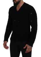 Dolce & Gabbana Black Wool V-neck Knitted Pullover Sweater - Zeiniez