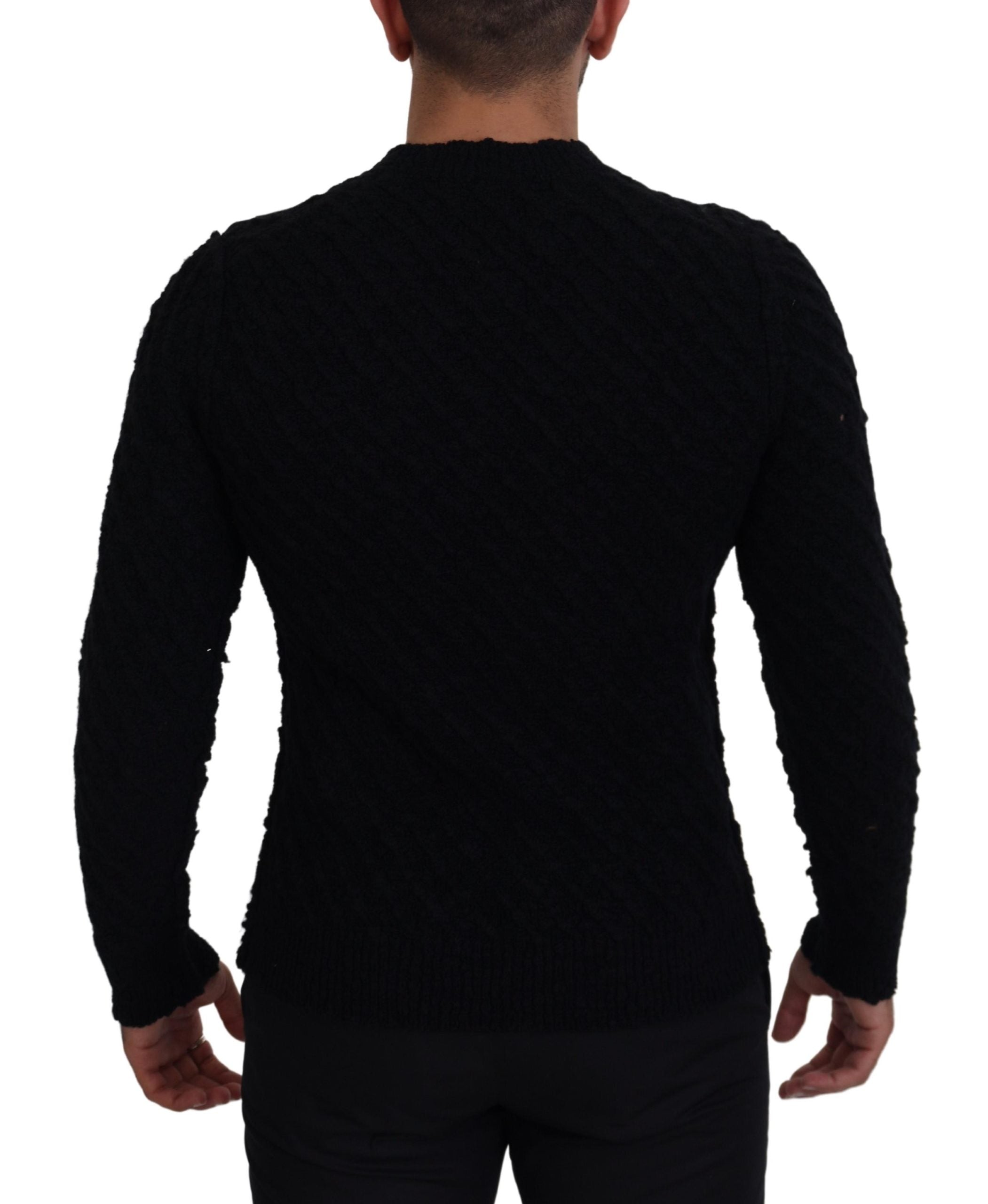 Dolce & Gabbana Black Wool V-neck Knitted Pullover Sweater - Zeiniez