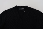 Dolce & Gabbana Black Wool V-neck Knitted Pullover Sweater - Zeiniez