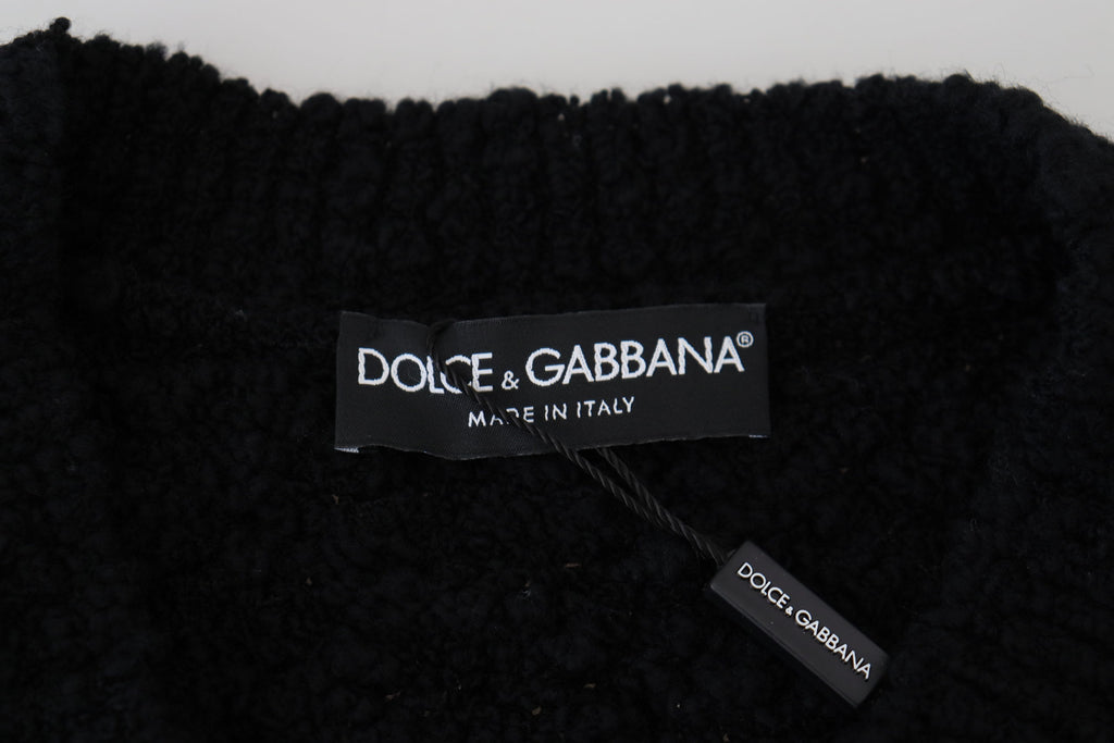Dolce & Gabbana Black Wool V-neck Knitted Pullover Sweater - Zeiniez