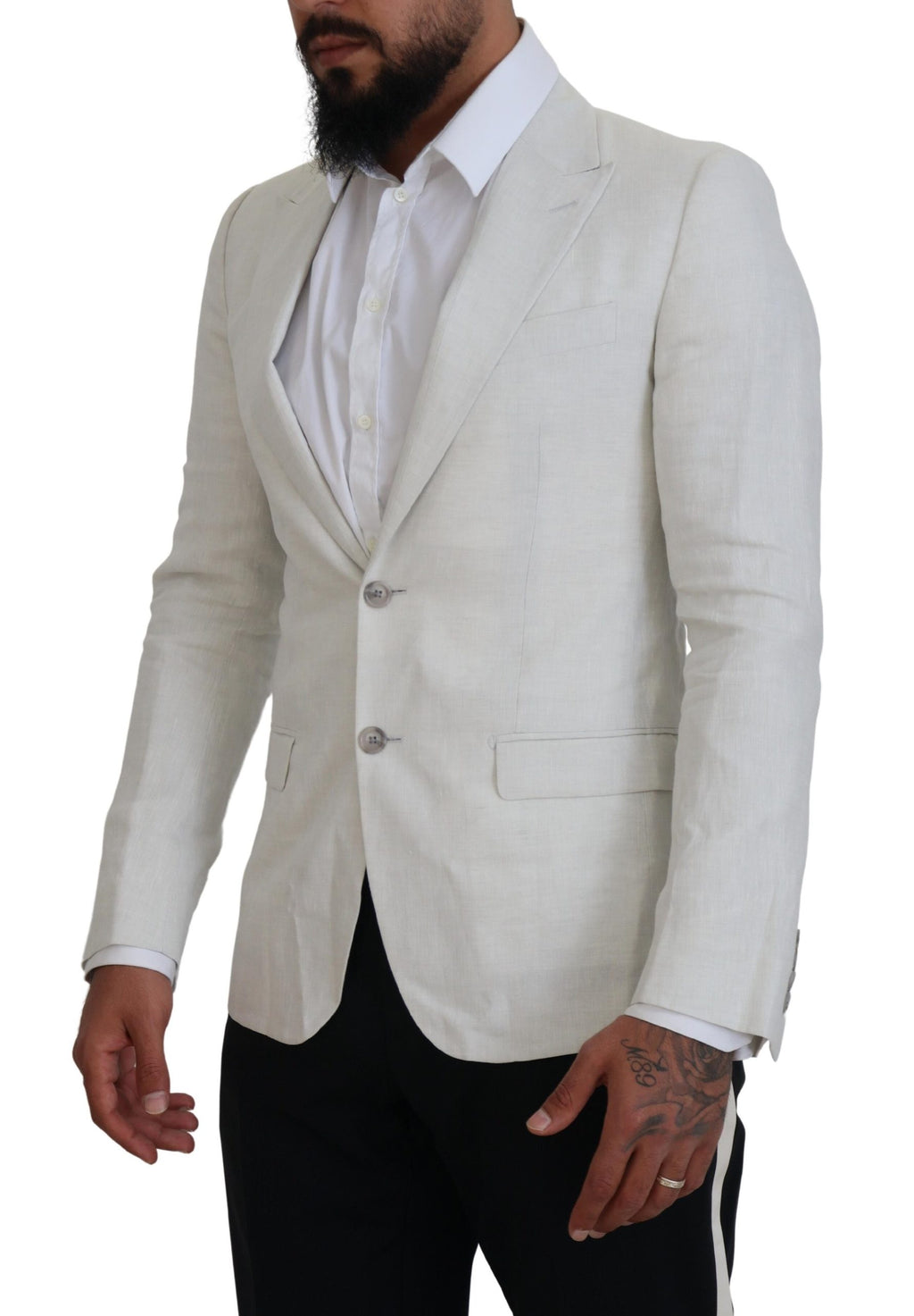 Dolce & Gabbana White Linen Slim Fit Jacket Blazer - Zeiniez