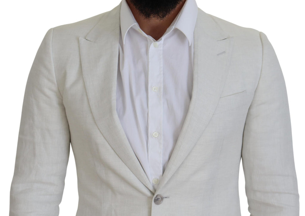 Dolce & Gabbana White Linen Slim Fit Jacket Blazer - Zeiniez