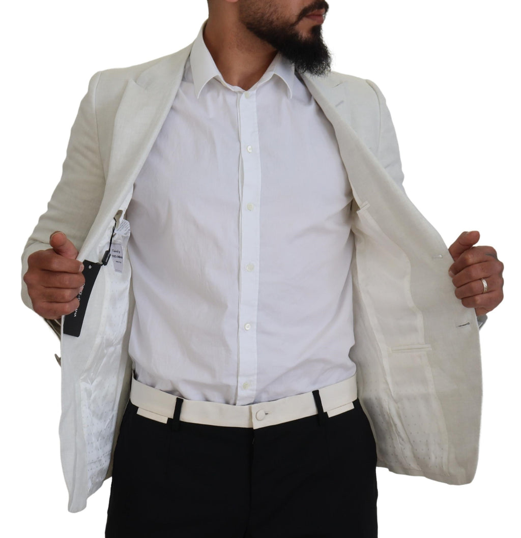 Dolce & Gabbana White Linen Slim Fit Jacket Blazer - Zeiniez
