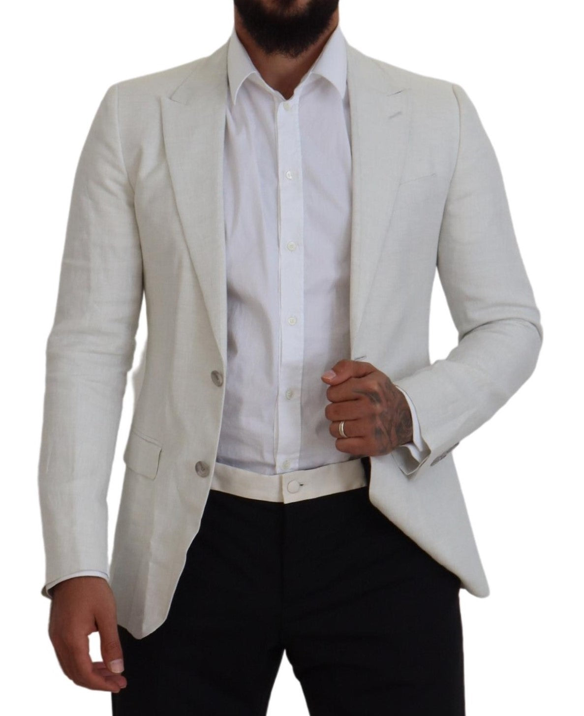 Dolce & Gabbana White Linen Slim Fit Jacket Blazer - Zeiniez
