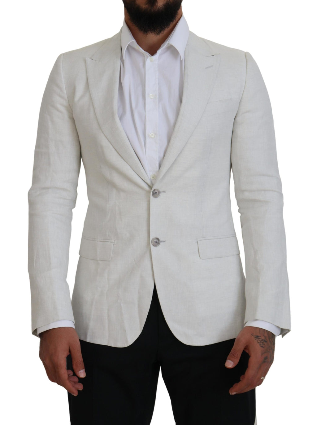 Dolce & Gabbana White Linen Slim Fit Jacket Blazer - Zeiniez