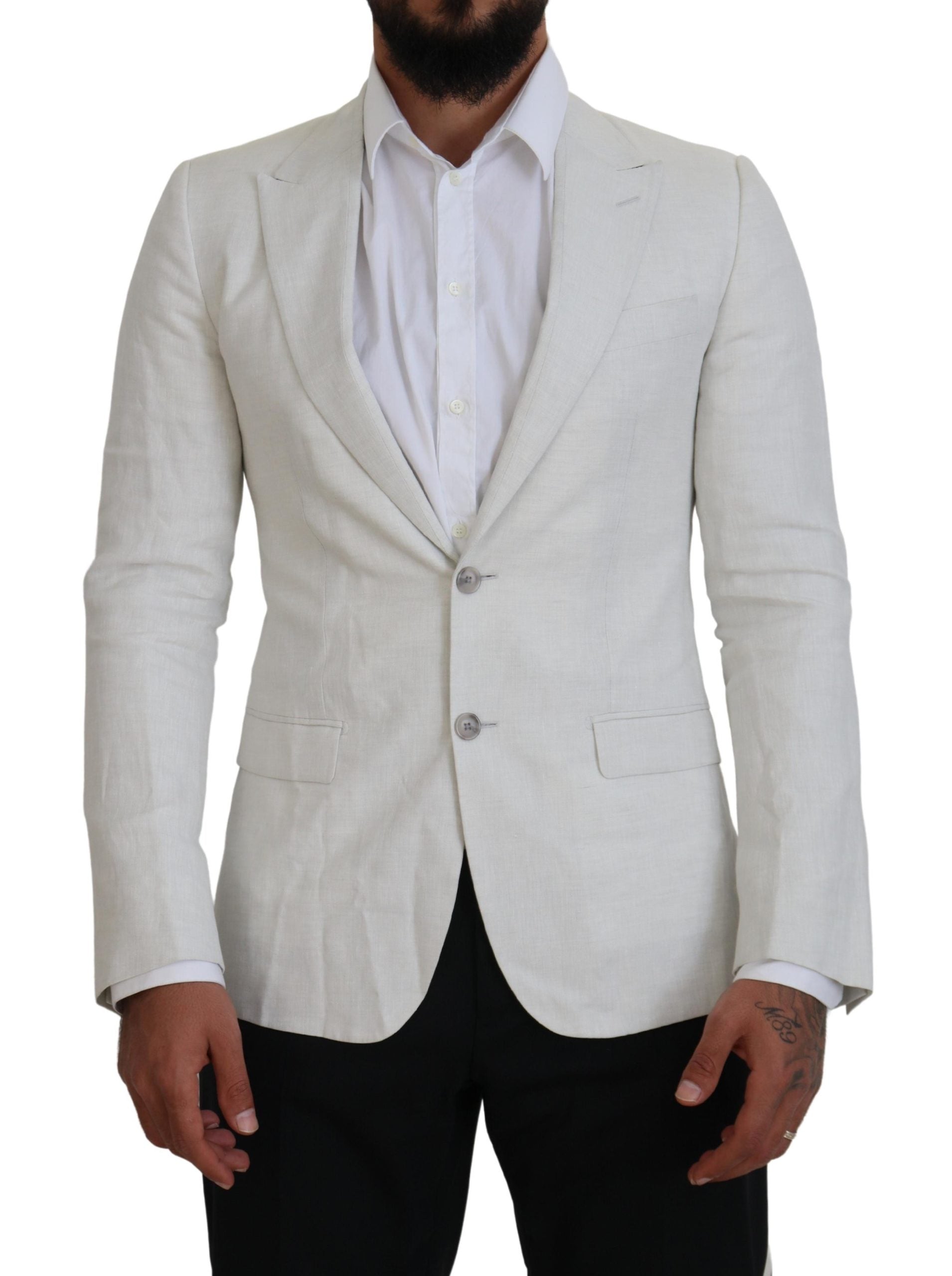 Dolce & Gabbana White Linen Slim Fit Jacket Blazer - Zeiniez