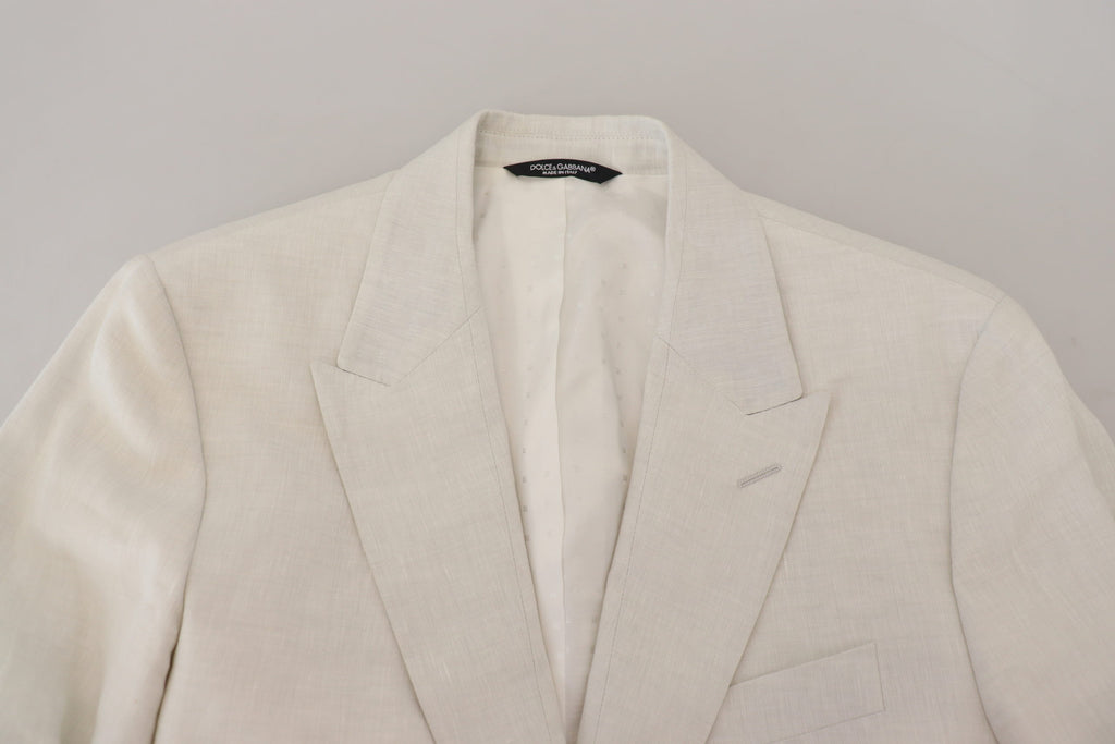 Dolce & Gabbana White Linen Slim Fit Jacket Blazer - Zeiniez