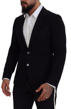 Dolce & Gabbana Black Wool Crown Slim Fit Jacket Blazer - Zeiniez