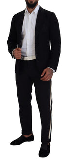 Dolce & Gabbana Black Wool Crown Slim Fit Jacket Blazer - Zeiniez