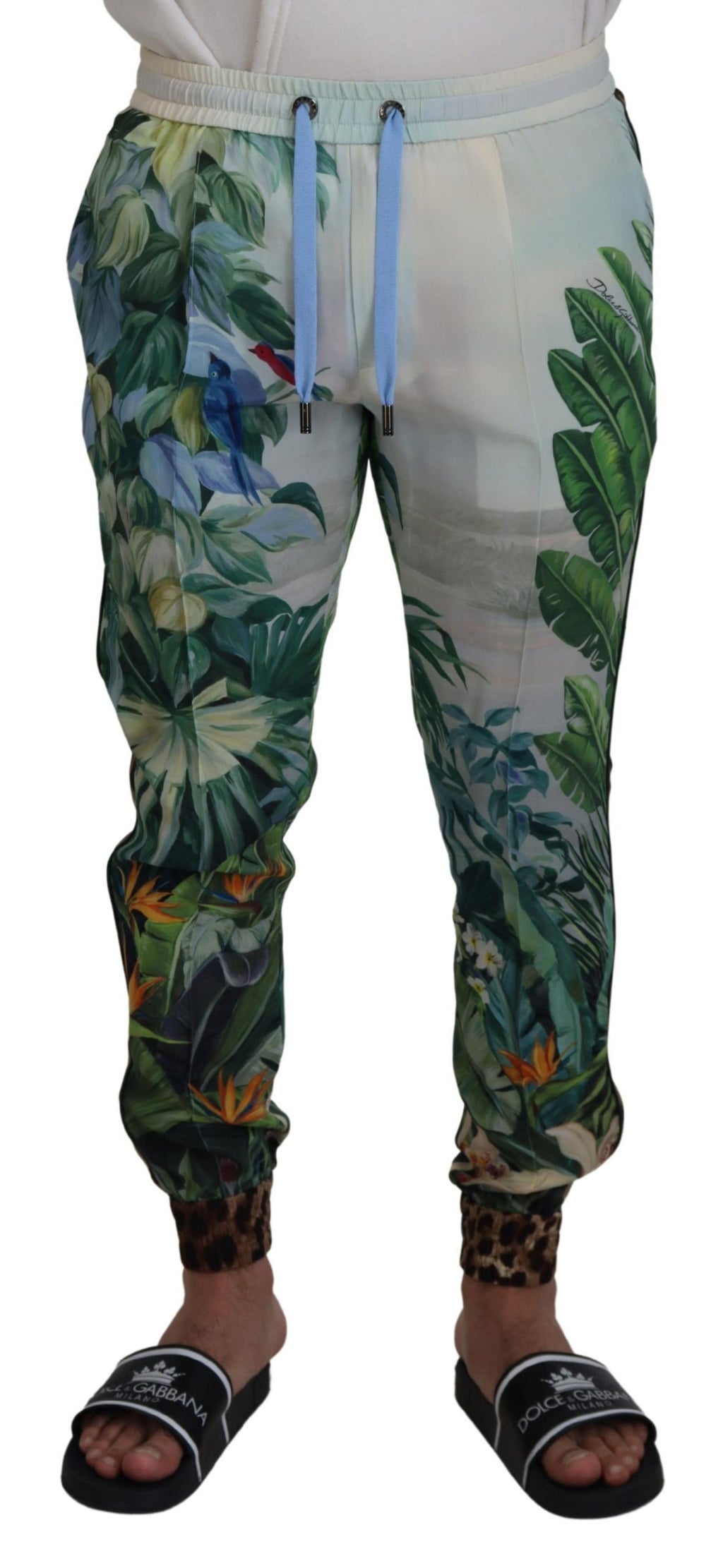 Dolce & Gabbana White Floral Printed Men Jogger Pants - Zeiniez