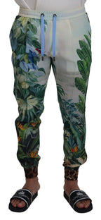 Dolce & Gabbana White Floral Printed Men Jogger Pants - Zeiniez