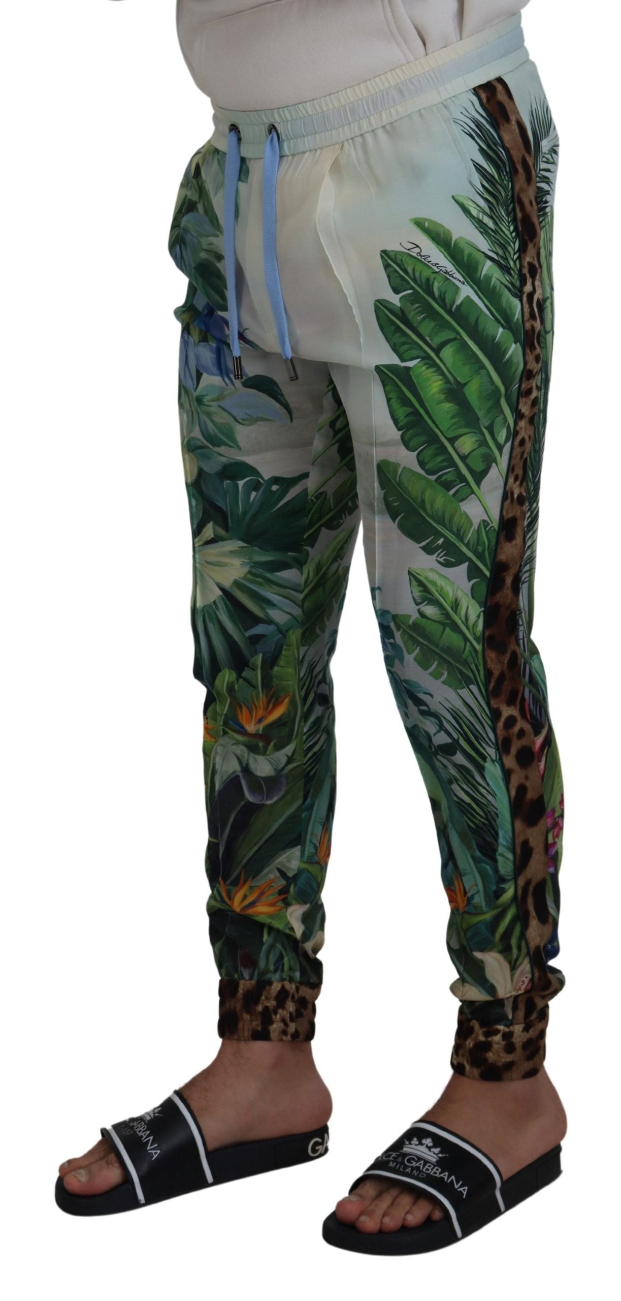 Dolce & Gabbana White Floral Printed Men Jogger Pants - Zeiniez