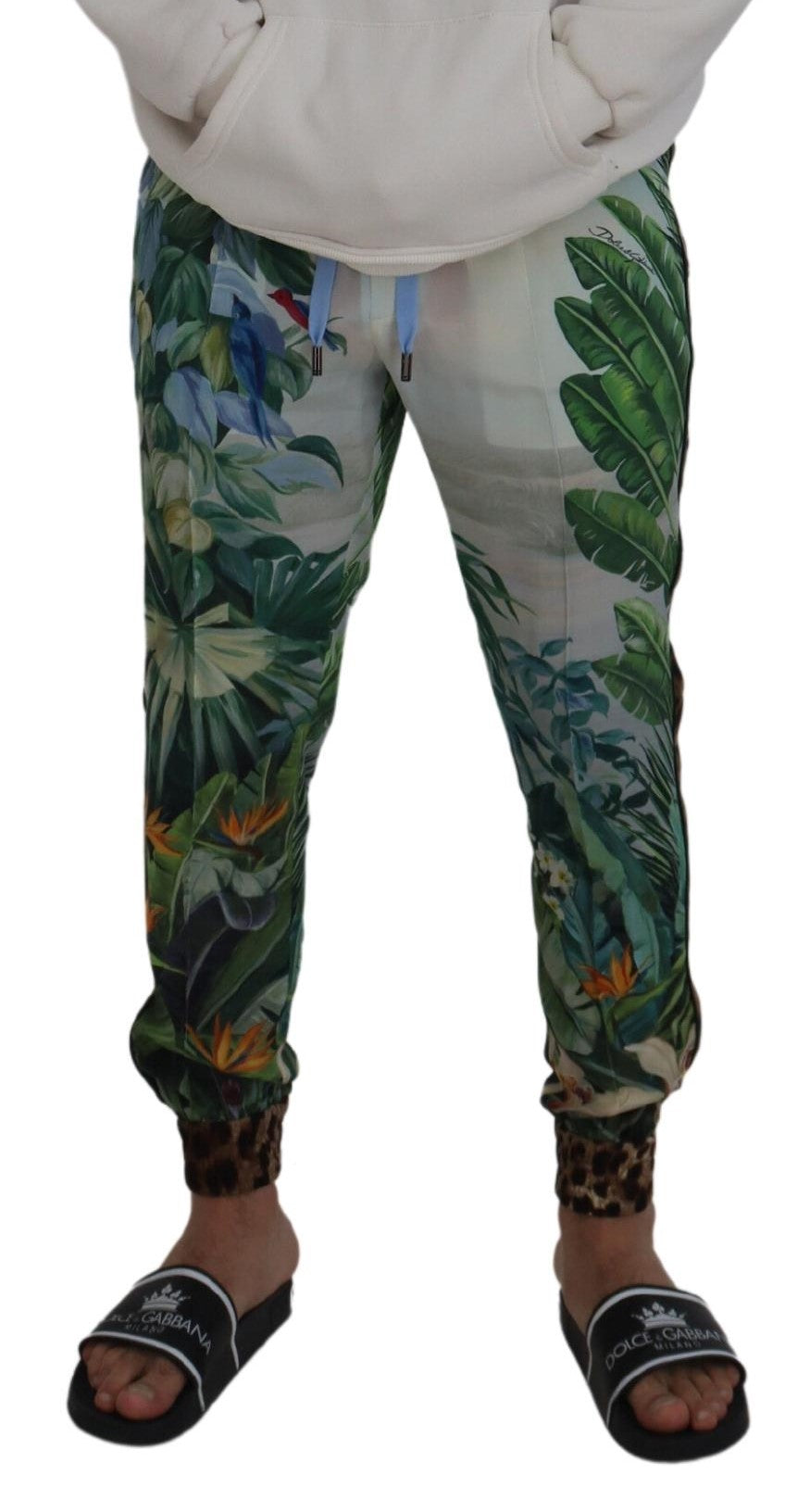 Dolce & Gabbana White Floral Printed Men Jogger Pants - Zeiniez
