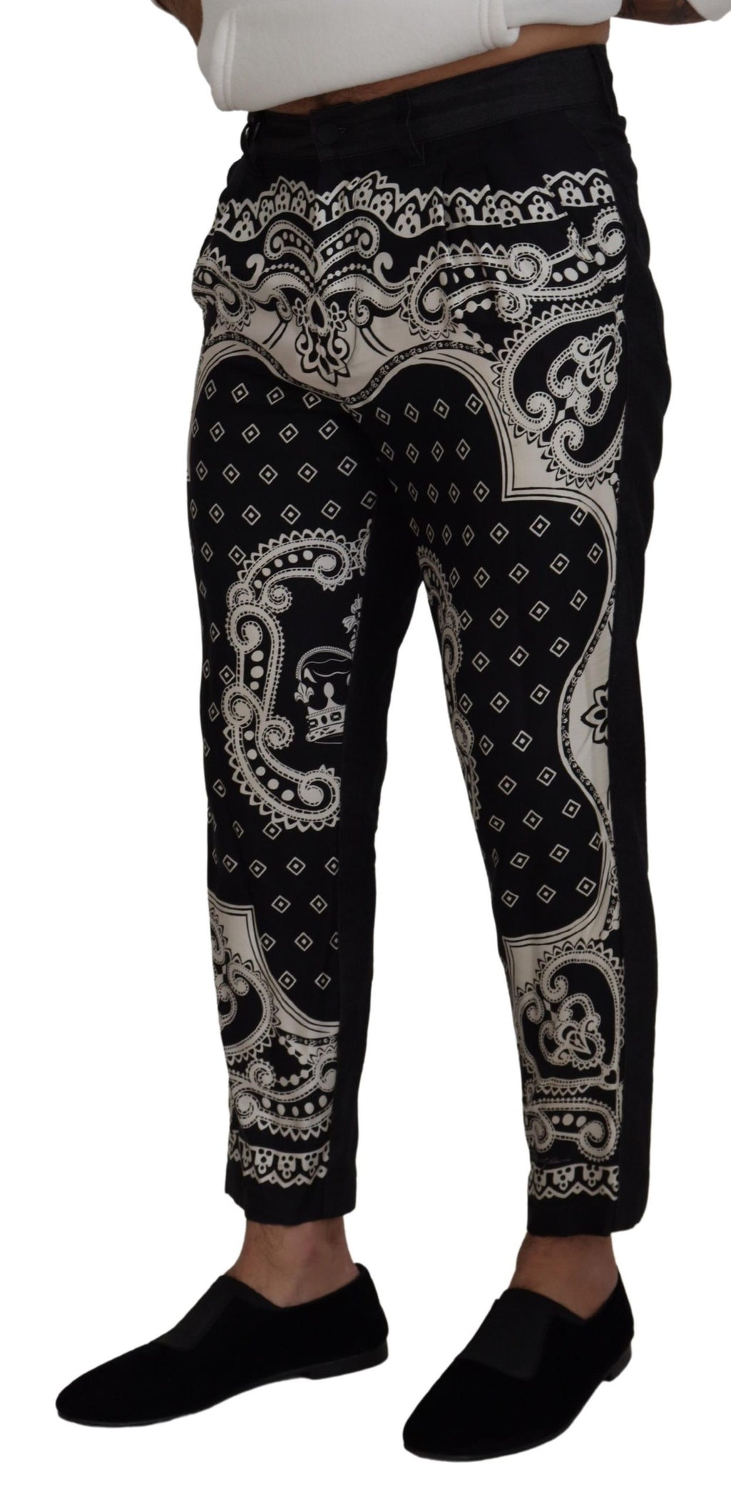 Dolce & Gabbana Black Silk Bandana Print Pants - Zeiniez