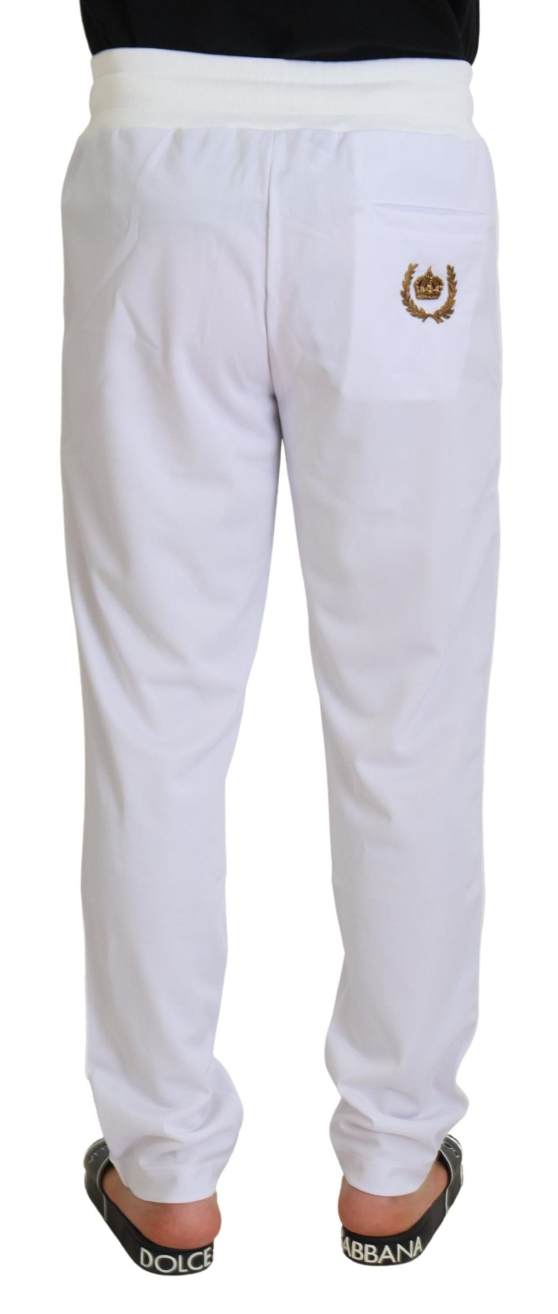 Dolce & Gabbana White Polyester Crown Logo Jogger Pants - Zeiniez