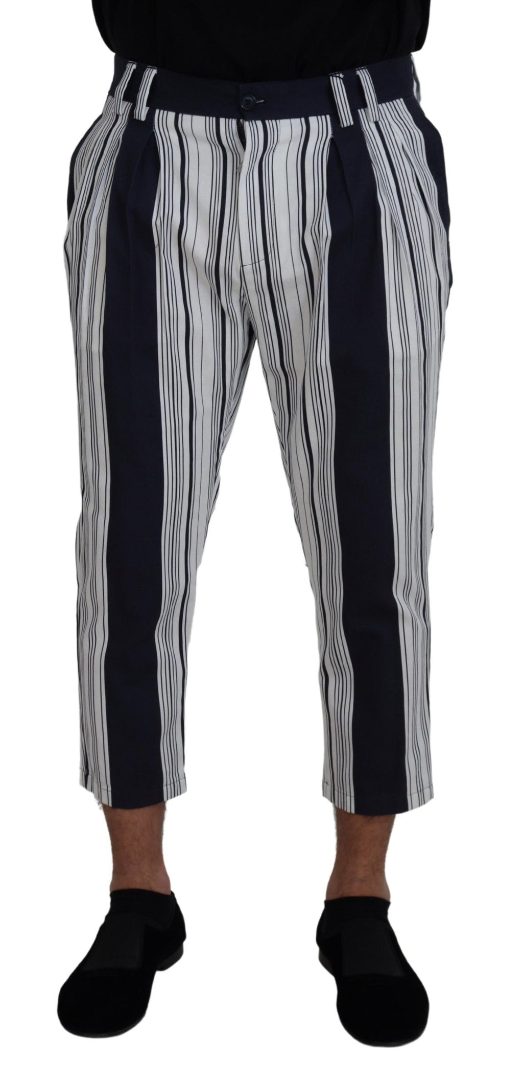 Dolce & Gabbana White Cotton Striped Cropped Pants - Zeiniez