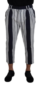 Dolce & Gabbana White Cotton Striped Cropped Pants - Zeiniez