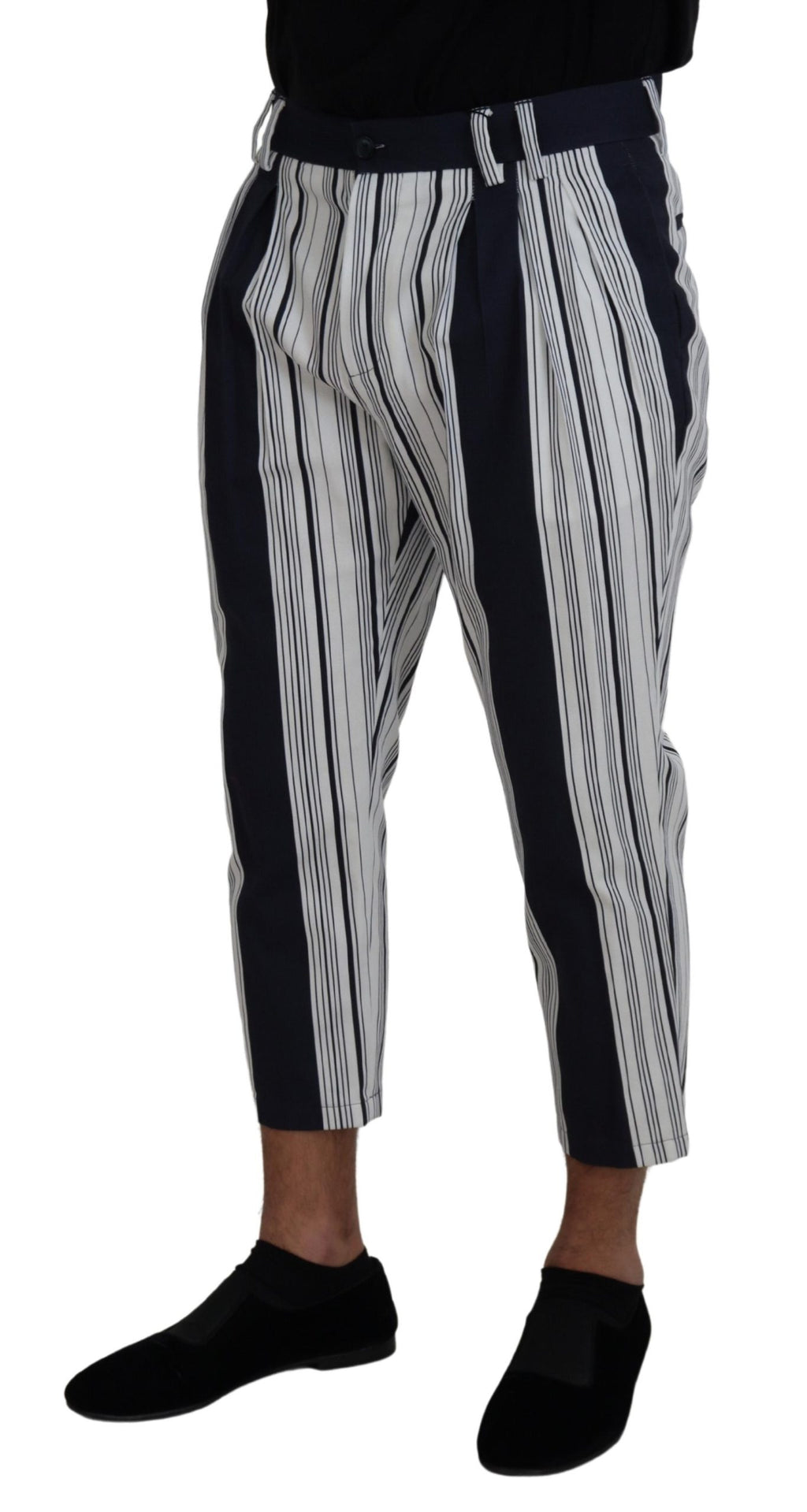 Dolce & Gabbana White Cotton Striped Cropped Pants - Zeiniez