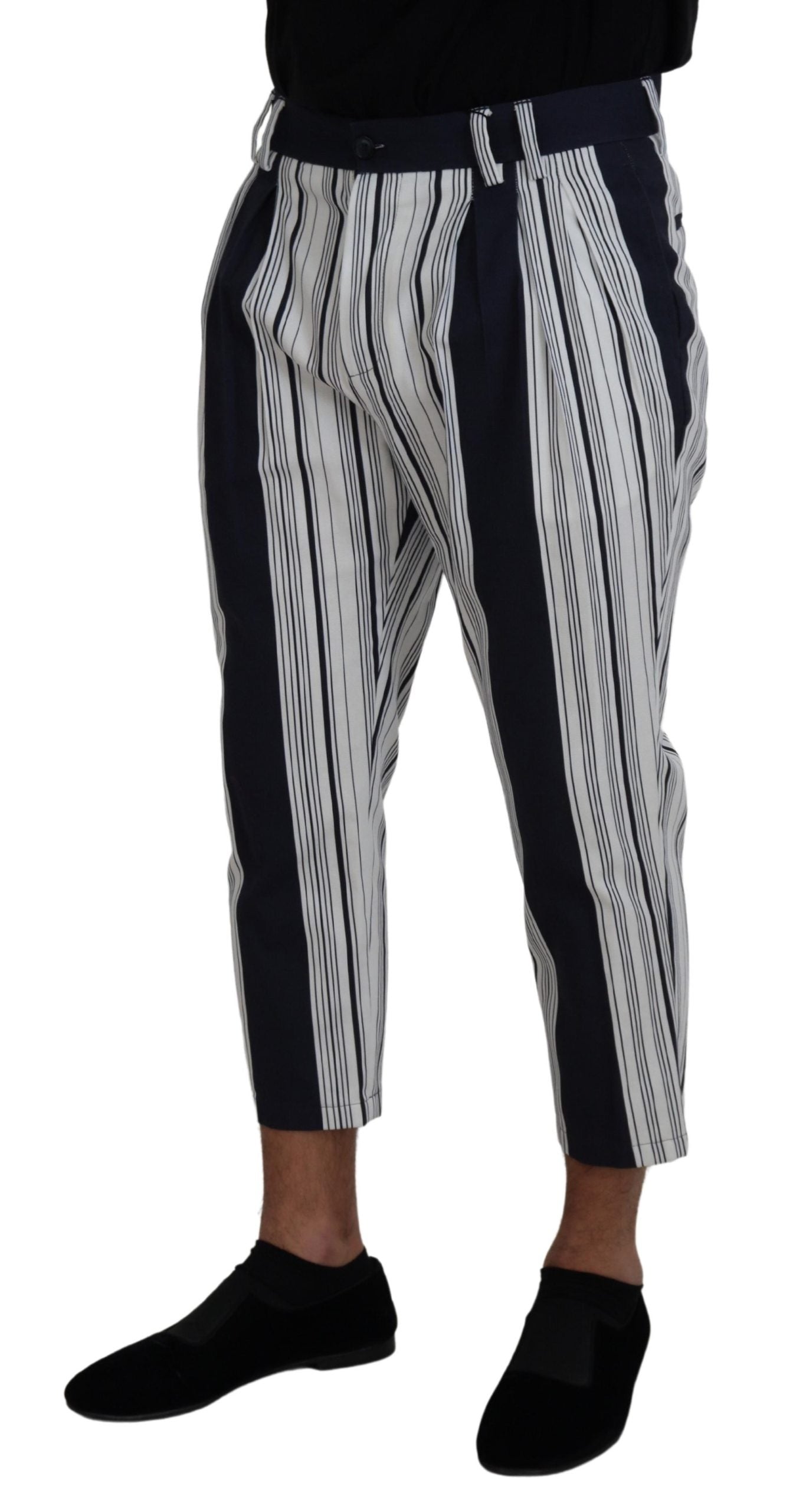 Dolce & Gabbana White Cotton Striped Cropped Pants - Zeiniez