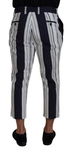 Dolce & Gabbana White Cotton Striped Cropped Pants - Zeiniez