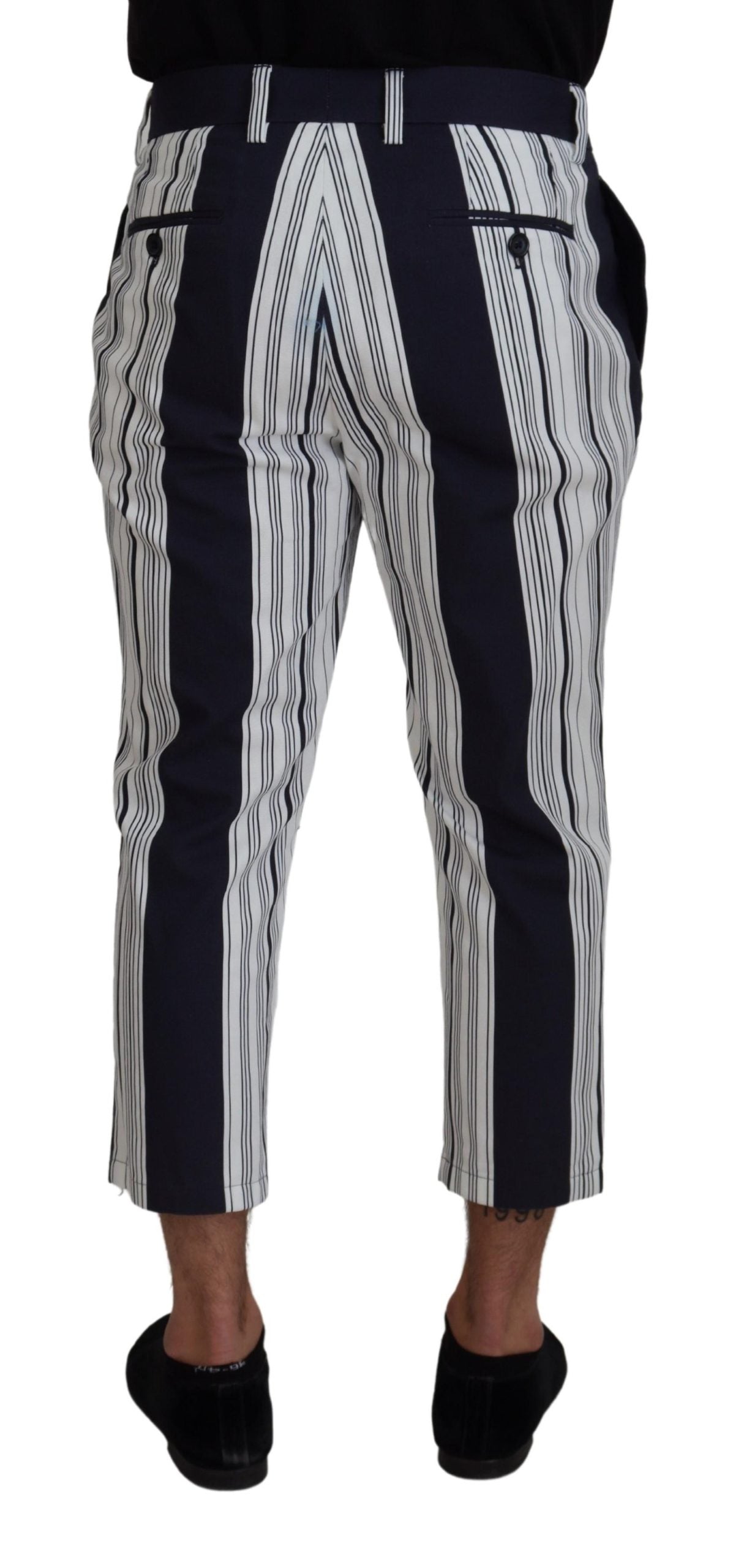 Dolce & Gabbana White Cotton Striped Cropped Pants - Zeiniez