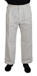 Dolce & Gabbana White Cotton Striped Formal Pants - Zeiniez