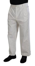 Dolce & Gabbana White Cotton Striped Formal Pants - Zeiniez