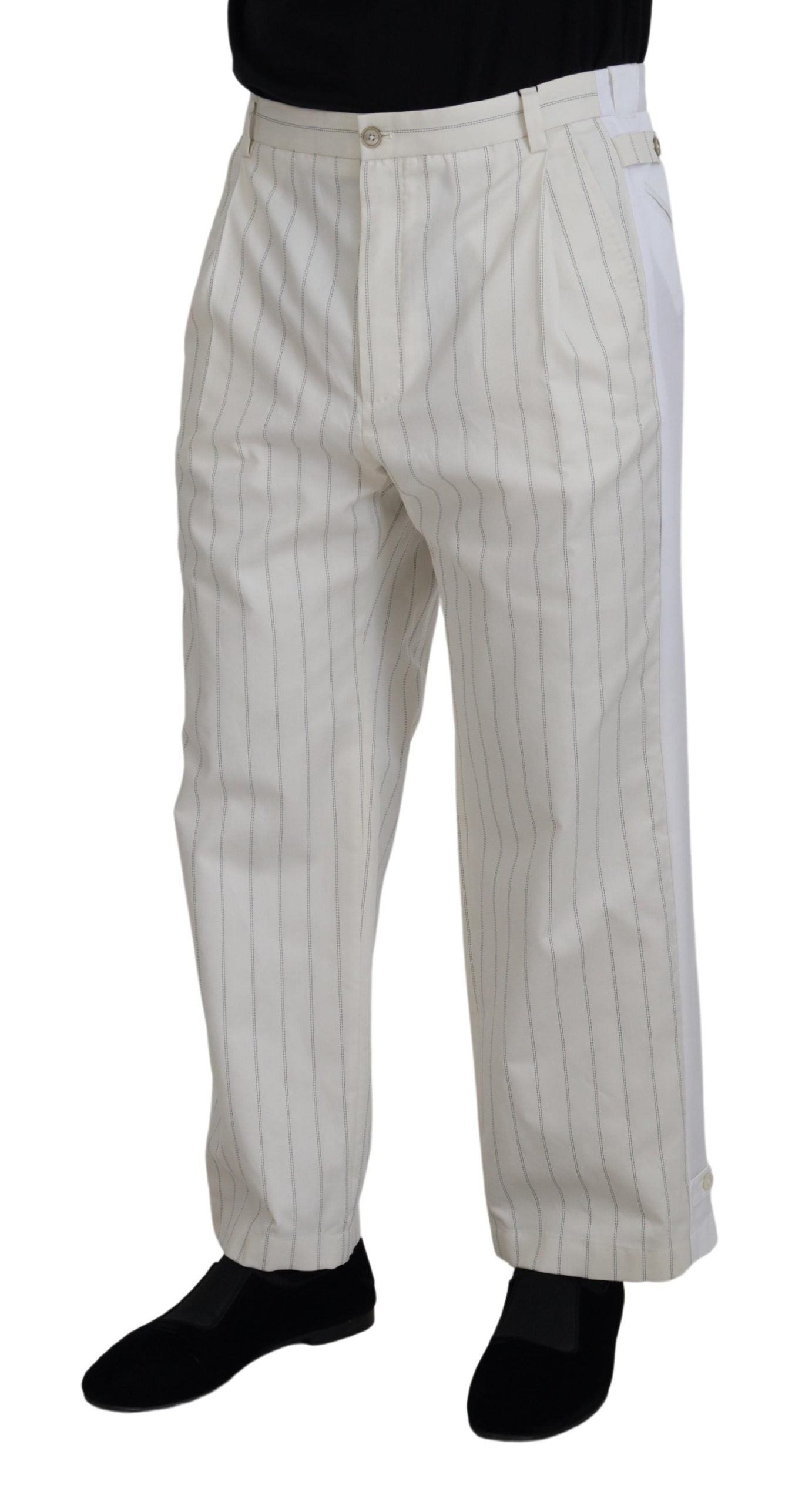 Dolce & Gabbana White Cotton Striped Formal Pants - Zeiniez