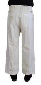 Dolce & Gabbana White Cotton Striped Formal Pants - Zeiniez