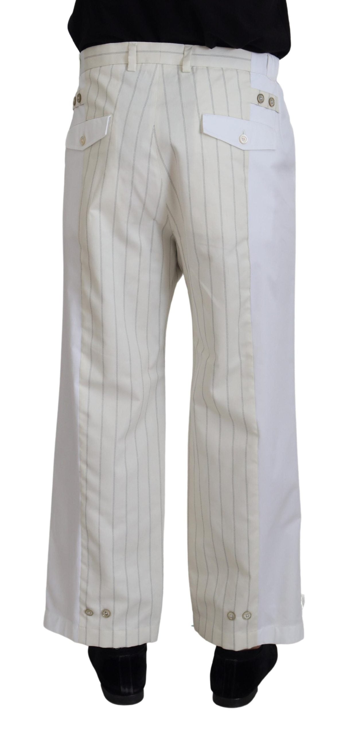 Dolce & Gabbana White Cotton Striped Formal Pants - Zeiniez