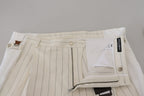 Dolce & Gabbana White Cotton Striped Formal Pants - Zeiniez