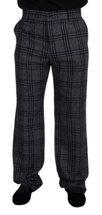 Dolce & Gabbana Gray Checkered Mid Waist Men Pants - Zeiniez