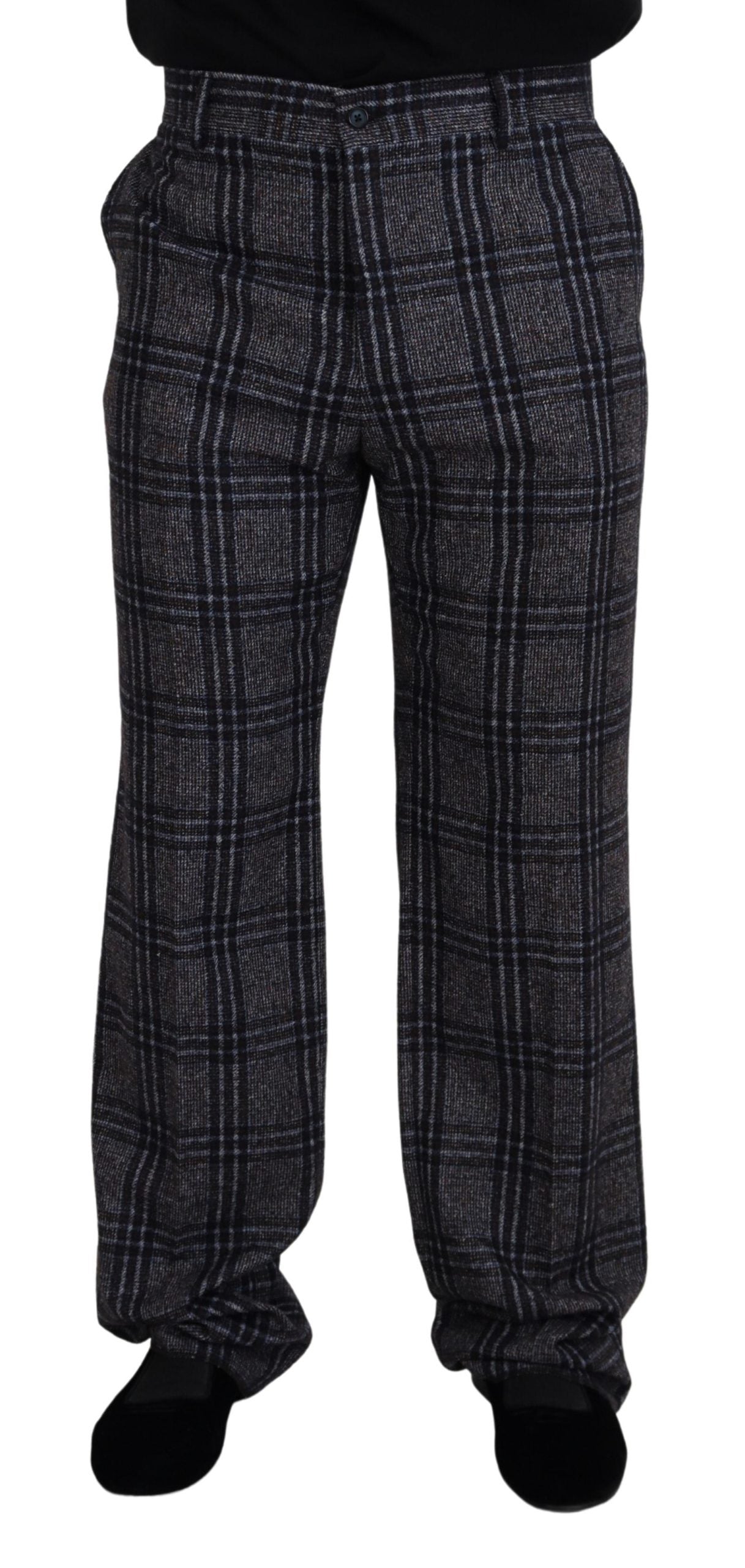 Dolce & Gabbana Gray Checkered Mid Waist Men Pants - Zeiniez
