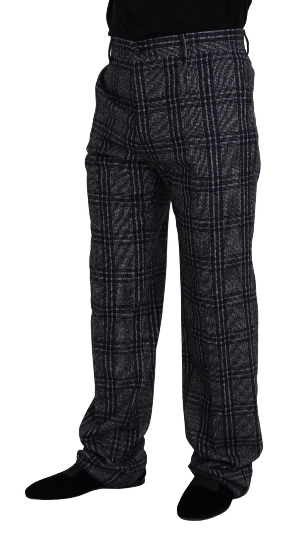 Dolce & Gabbana Gray Checkered Mid Waist Men Pants - Zeiniez