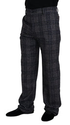 Dolce & Gabbana Gray Checkered Mid Waist Men Pants - Zeiniez