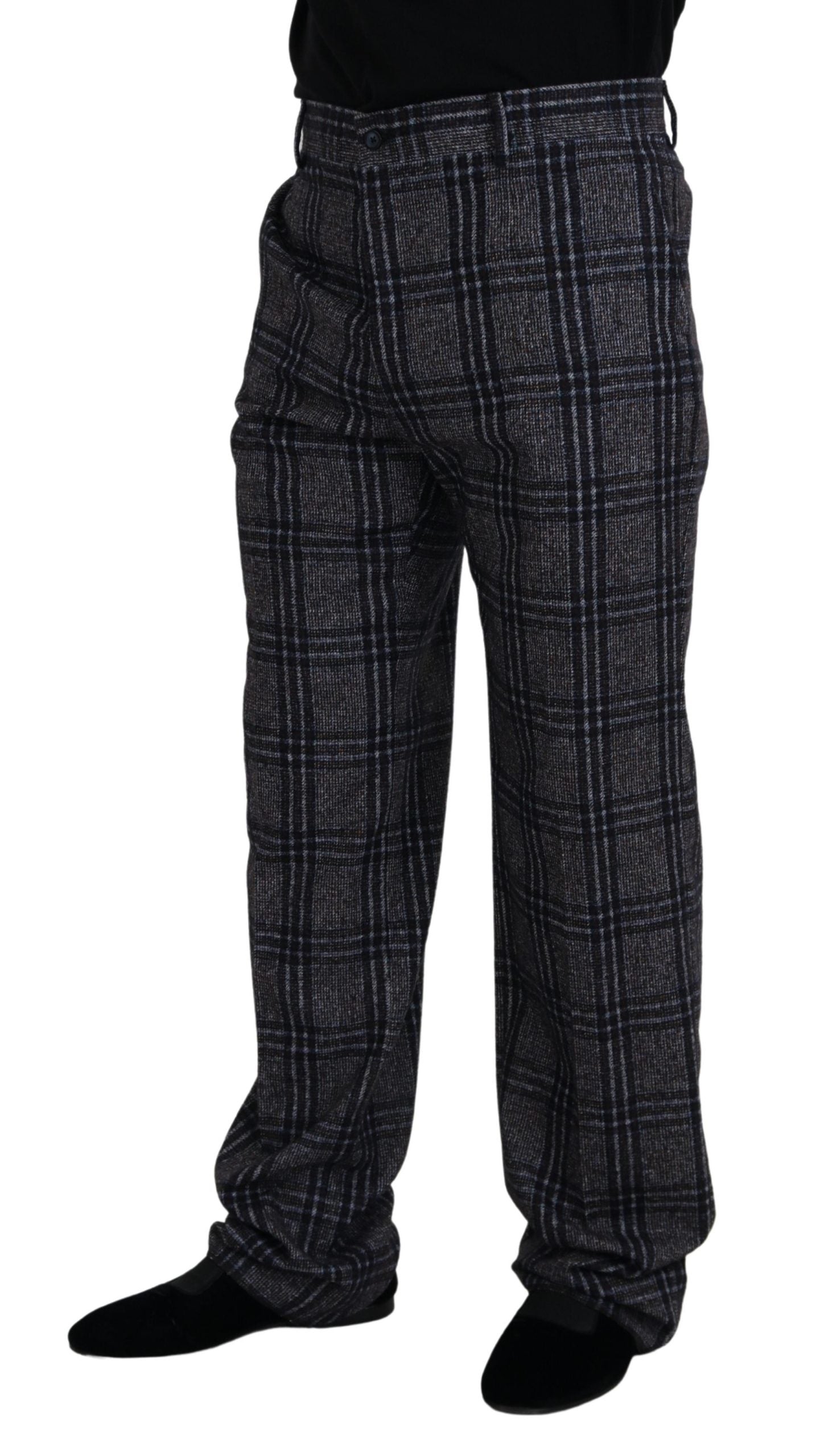 Dolce & Gabbana Gray Checkered Mid Waist Men Pants - Zeiniez