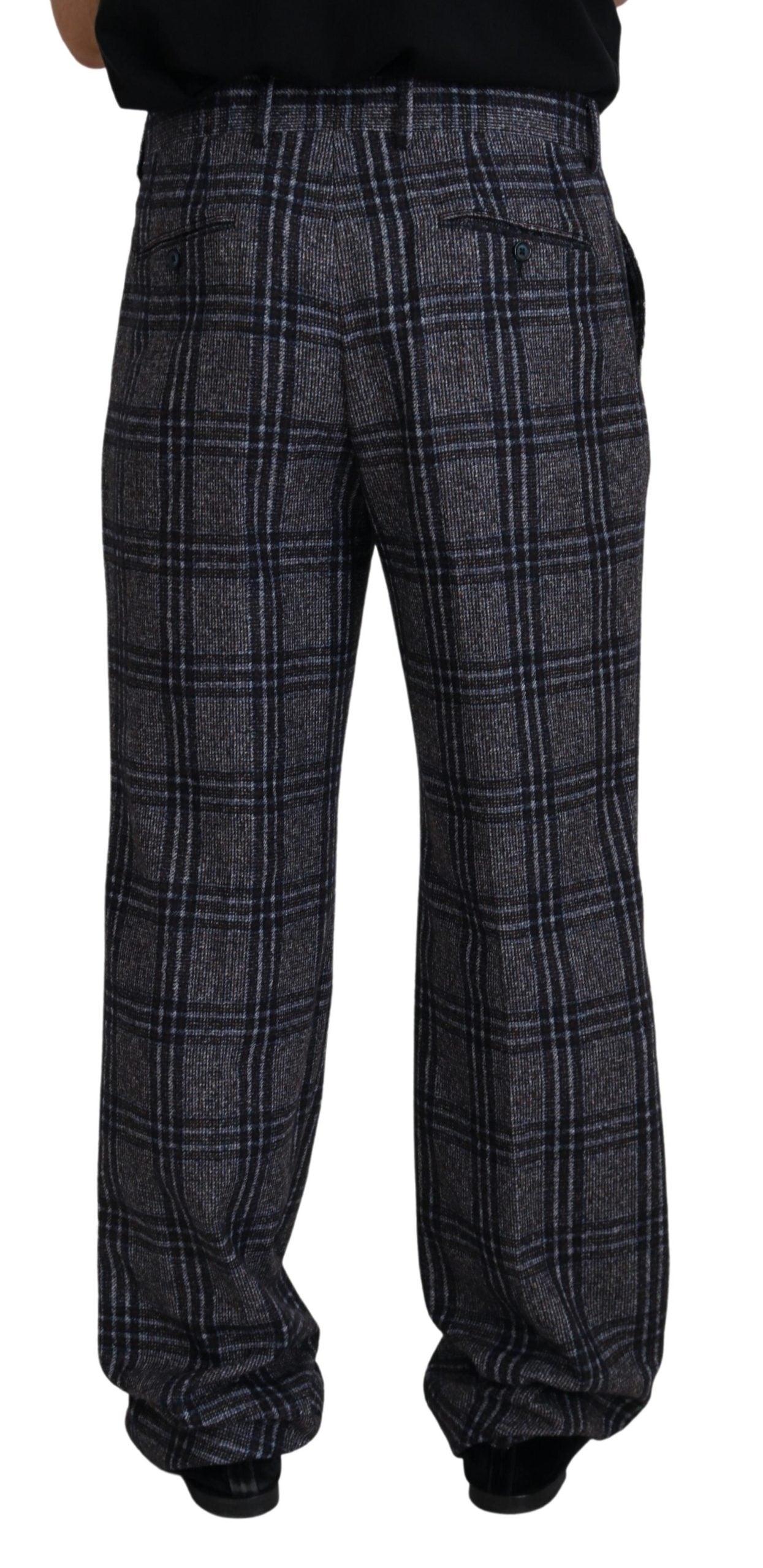 Dolce & Gabbana Gray Checkered Mid Waist Men Pants - Zeiniez