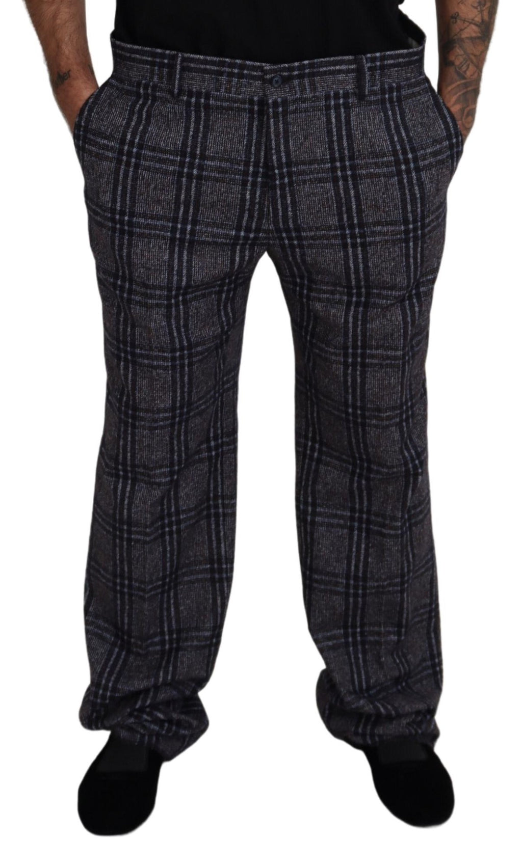 Dolce & Gabbana Gray Checkered Mid Waist Men Pants - Zeiniez