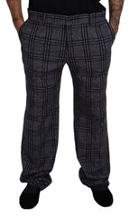 Dolce & Gabbana Gray Checkered Mid Waist Men Pants - Zeiniez