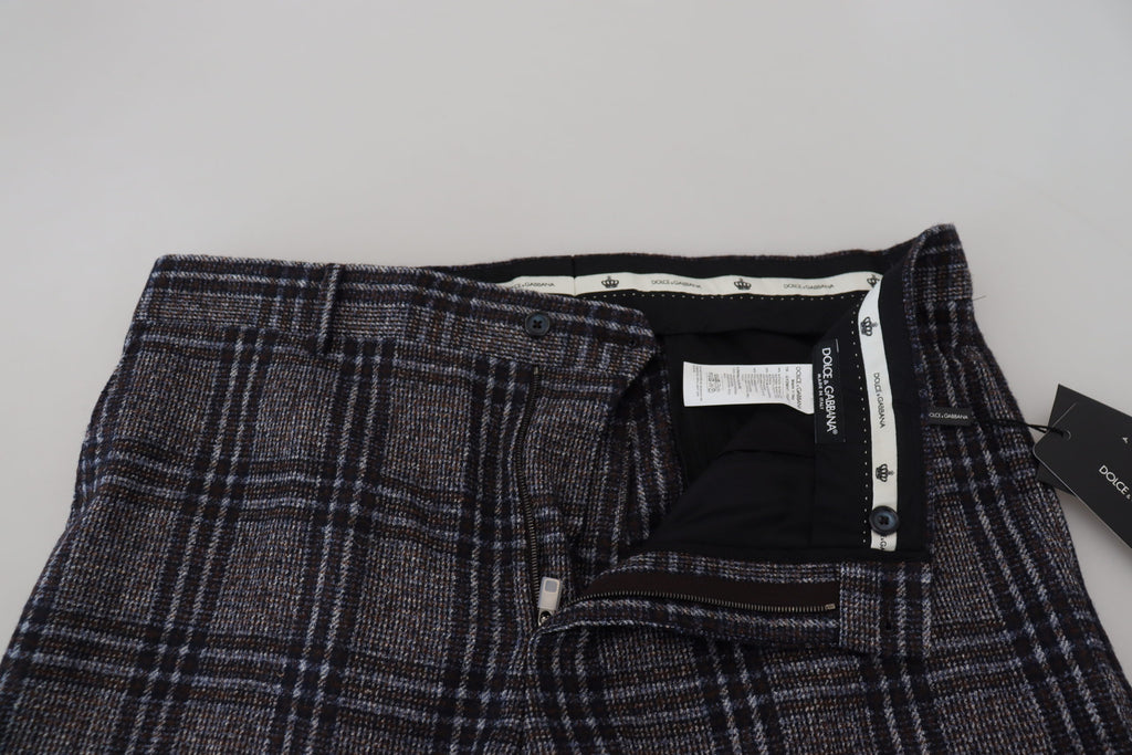 Dolce & Gabbana Gray Checkered Mid Waist Men Pants - Zeiniez