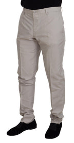 Dolce & Gabbana Off White Silk Mid Waist Chino Pants - Zeiniez