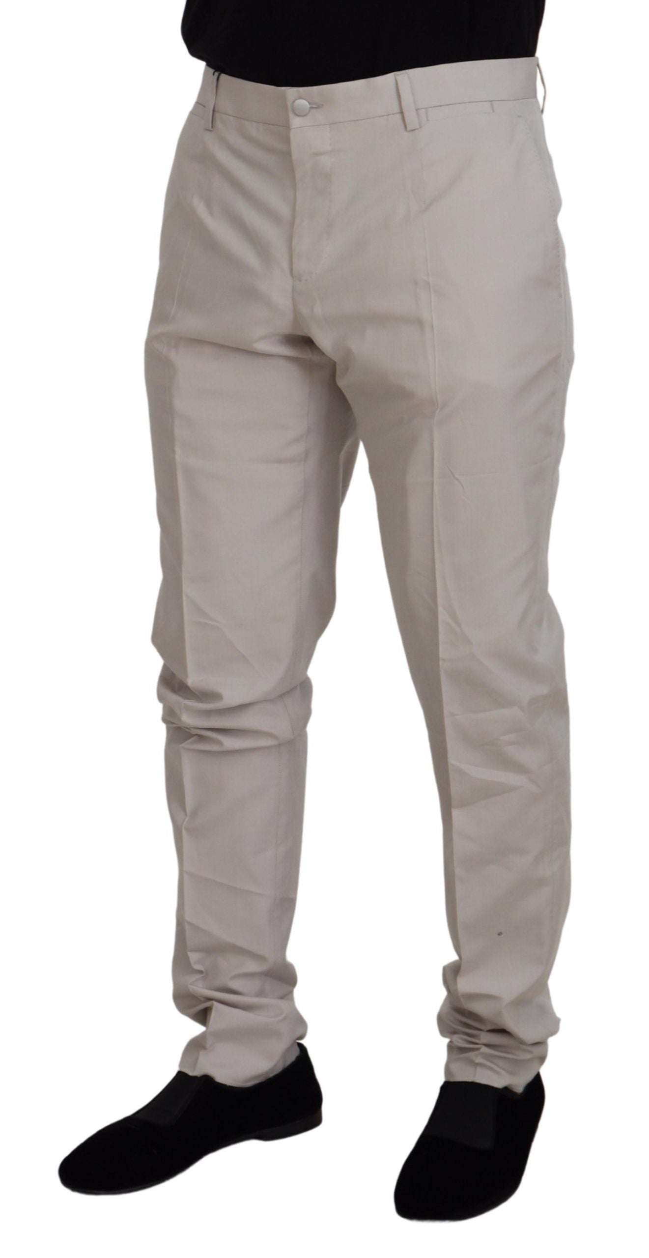 Dolce & Gabbana Off White Silk Mid Waist Chino Pants - Zeiniez