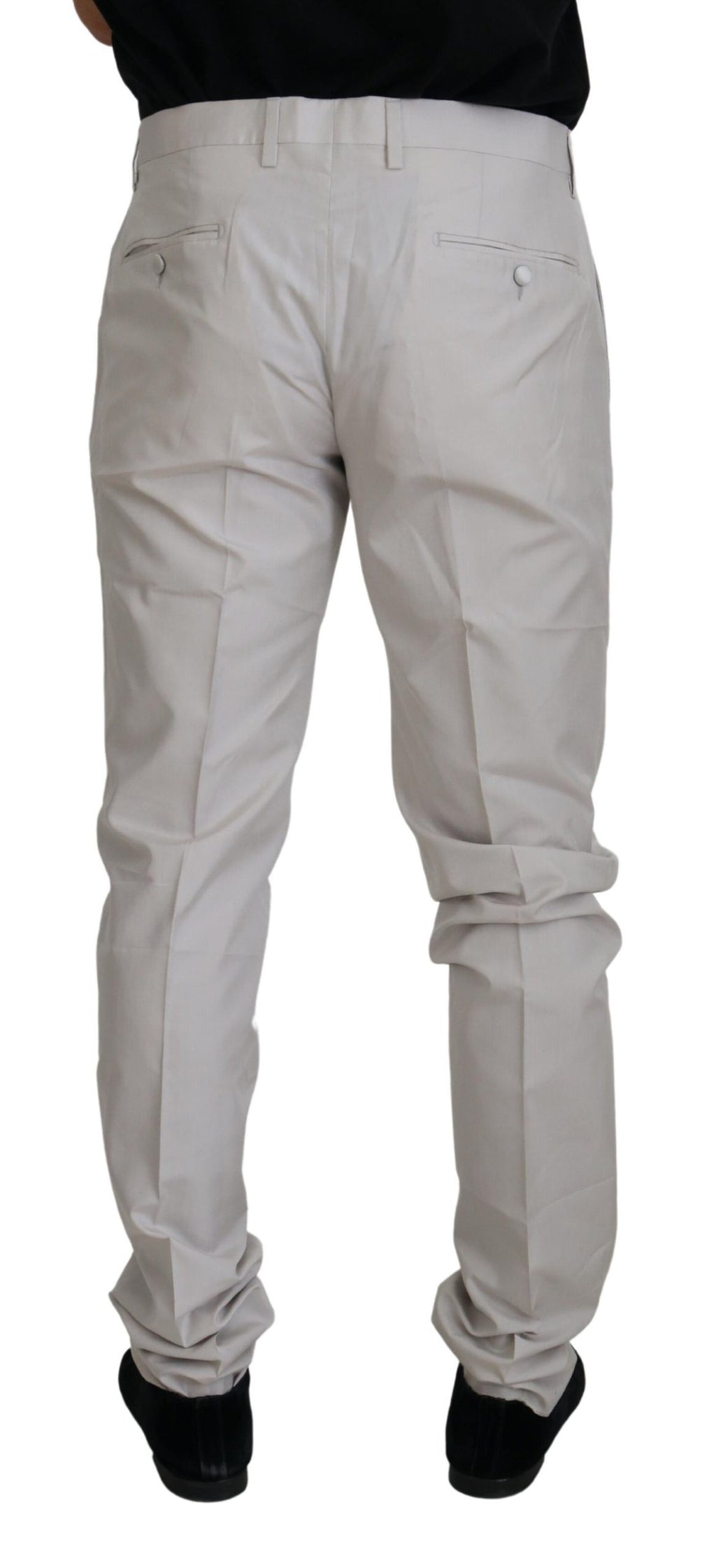 Dolce & Gabbana Off White Silk Mid Waist Chino Pants - Zeiniez