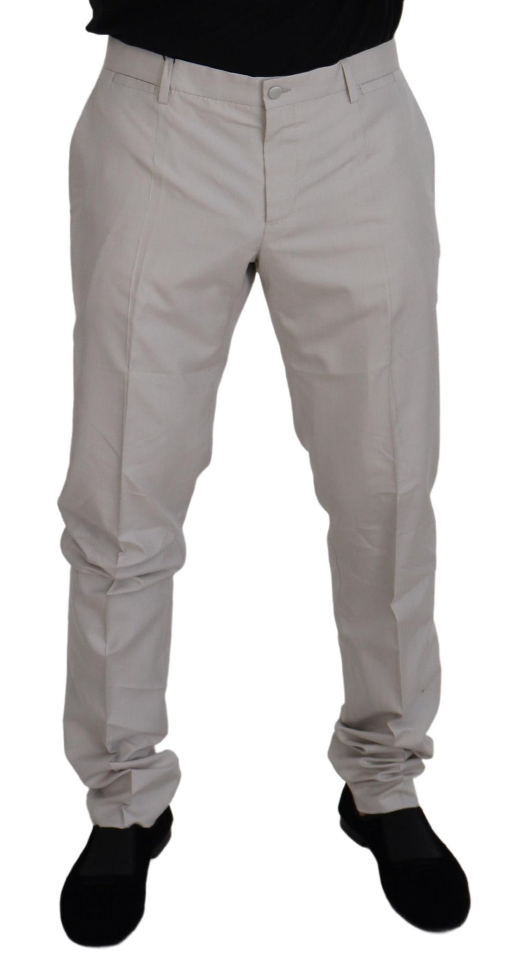 Dolce & Gabbana Off White Silk Mid Waist Chino Pants - Zeiniez