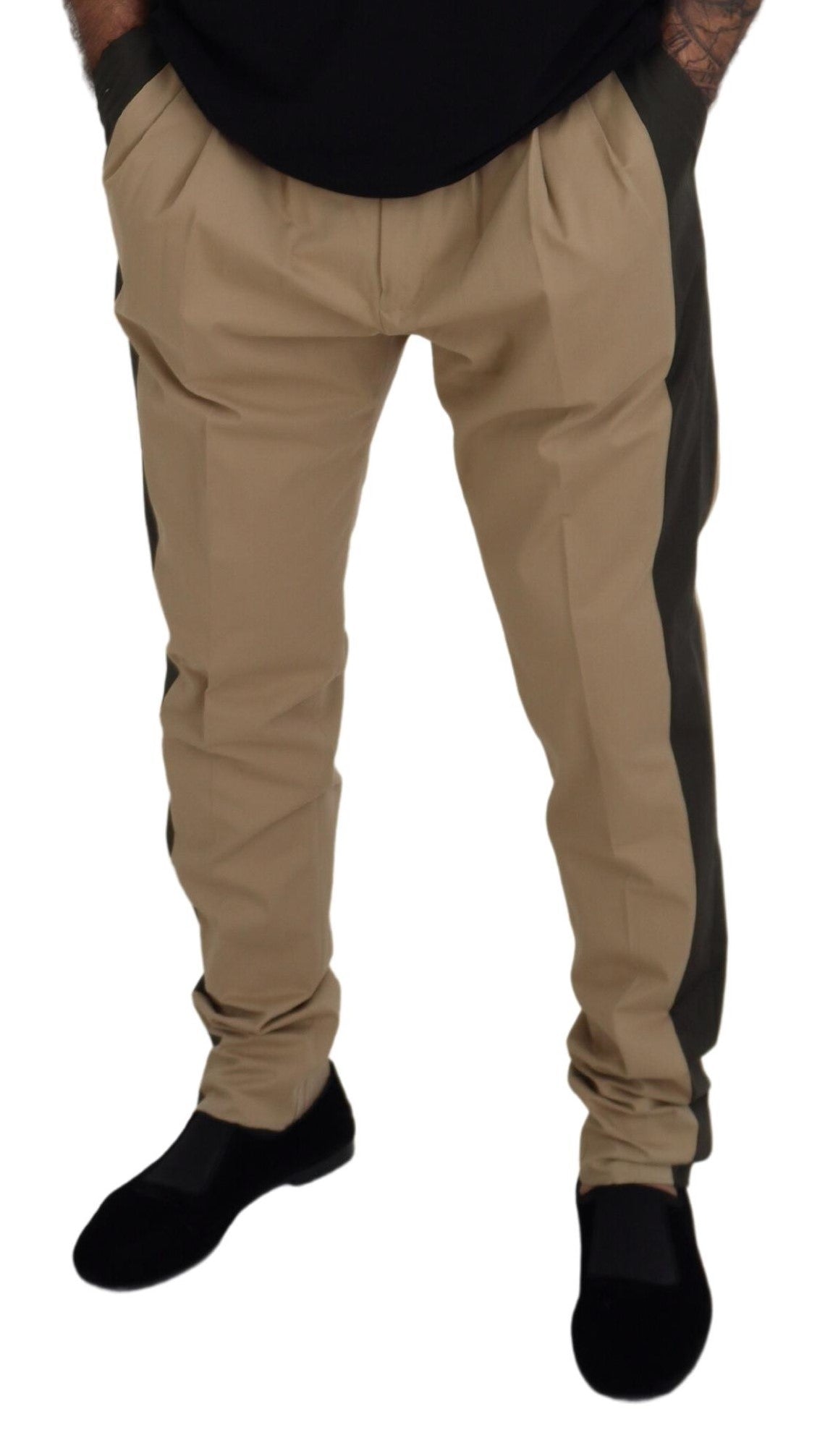 Dolce & Gabbana Brown Black Cotton Chino Men Pants - Zeiniez
