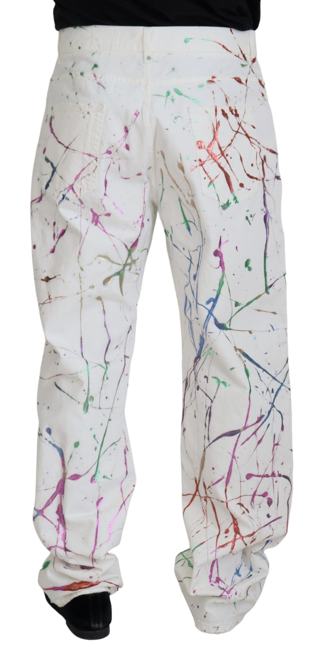Dolce & Gabbana White Cotton Color Splash Print Denim Pants - Zeiniez